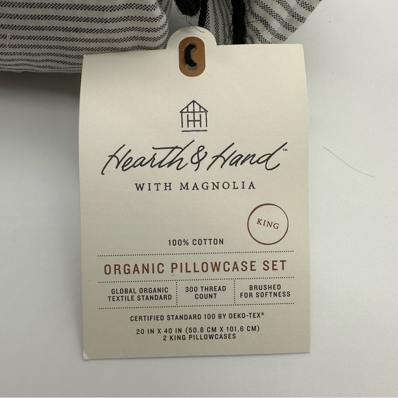 Hearth & Hand with Magnolia Organic Microstripe sour Cream King Pillowcase set - Picture 8 of 10